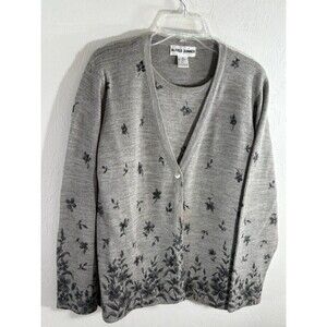 Alfred Dunner Loire Valley Women’s Gray Embroidered Sweater w/ Cardigan Floral